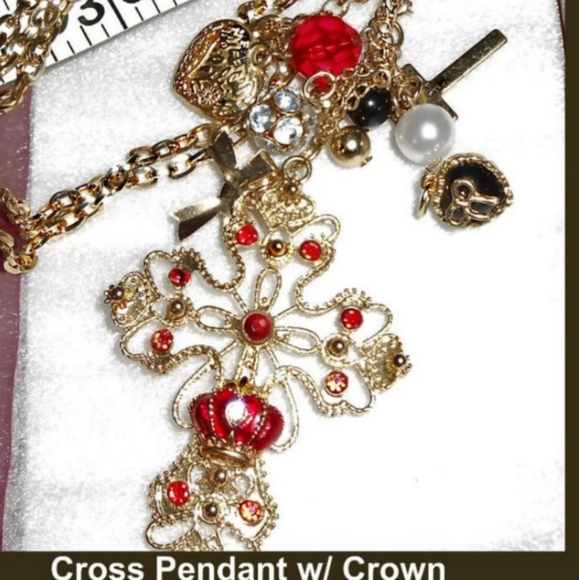 Cross Pendant Crown Jewels w/ Dangling Charms (C) - Picture 2 of 16
